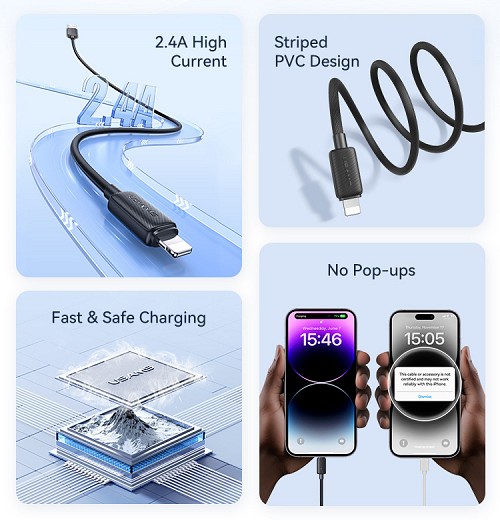 USAMS καλώδιο Lightning σε USB US-SJ689, 12W, 480Mbps, 1m, μαύρο SJ689USB01