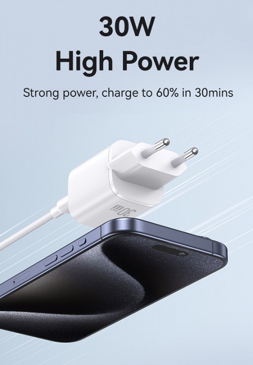 USAMS φορτιστής τοίχου US-CC251, USB-C, 30W, GaN, μαύρος CC251TC01