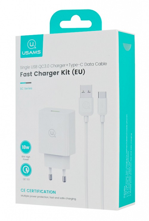 USAMS φορτιστής τοίχου SCXLTZ02 με καλώδιο USB-C, USB, 18W, λευκός SCXLTZ02