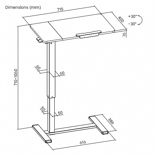 BRATECK γραφείο FMT02-03 με ρυθμιζόμενο ύψος & κλίση, 710x400x710~1060mm, λευκό FMT02-03