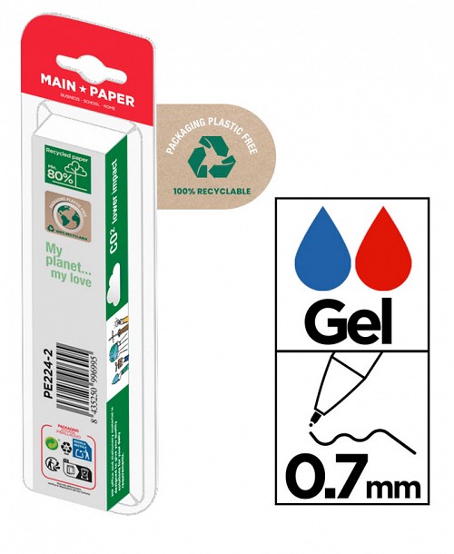 MP στυλό διαρκείας gel PE224-2, 0.7mm, μπλε & κόκκινο, 2τμχ PE224-2