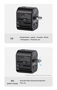 USAMS φορτιστής/αντάπτορας πρίζας US-CC179, USB-C & 2x USB, universal, 20W, μαύρος CC179TC01