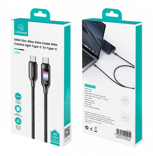 USAMS καλώδιο USB-C SJ750, 100W, 480Mbps, 1.2m, μαύρο SJ750USB01