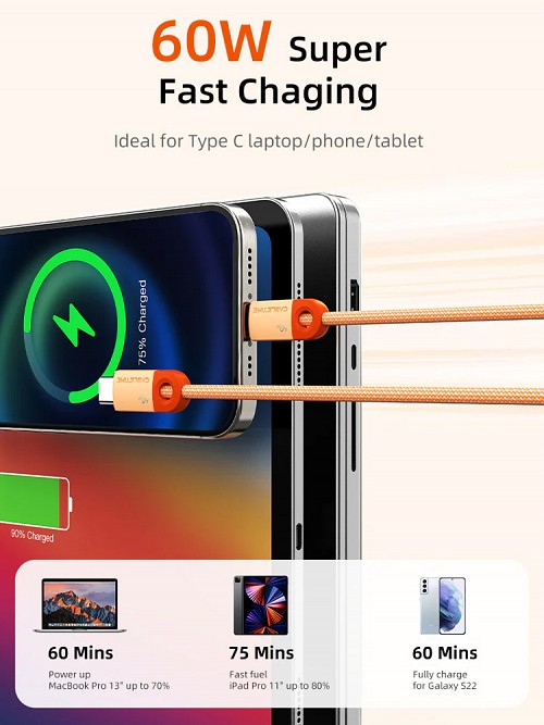 CABLETIME καλώδιο USB-C CT-CM60-PBW, 60W PD, 480Mbps, 1m, μαύρο CT-CM60-PBW1