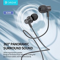 CELEBRAT earphones με μικρόφωνο G38, USB-C σύνδεση, 10mm, 1.2m, μαύρα CB-G38-BK