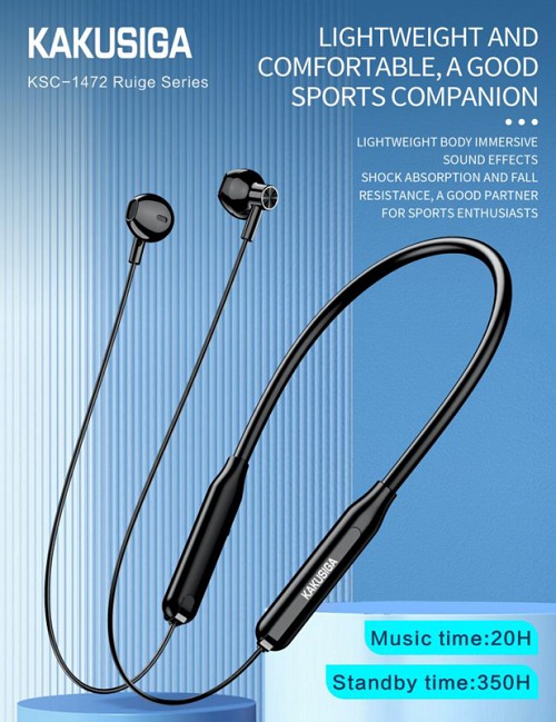 KAKUSIGA earphones KSC-1472 με μαγνήτη, Bluetooth, 10mm, 130mAh, μαύρα KSC-1472