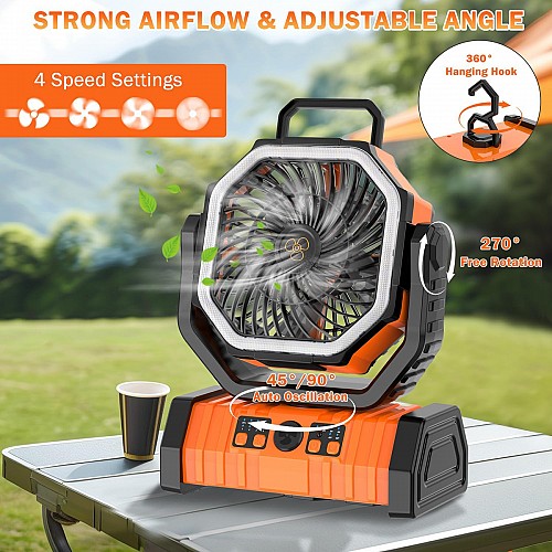 POWERTECH φορητός ανεμιστήρας PT-1430 με χειριστήριο, 20000mAh, πορτοκαλί PT-1430