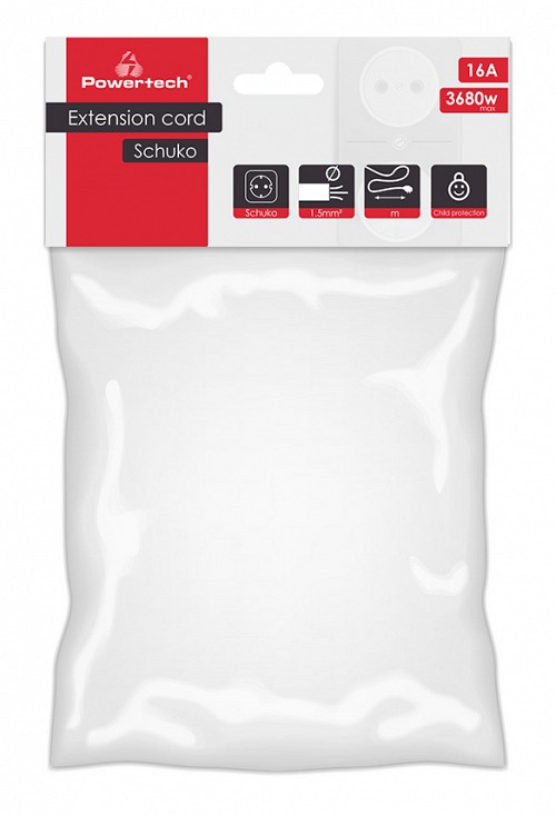 POWERTECH μπαλαντέζα ρεύματος PT-888, 1x schuko, 16A, 3m, λευκή PT-888
