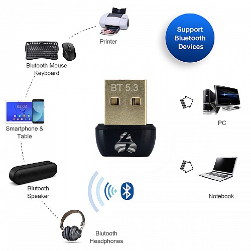 POWERTECH USB Bluetooth 5.3 αντάπτορας PT-1451 με εμβέλεια έως 20m PT-1451