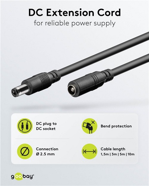 GOOBAY καλώδιο προέκτασης τροφοδοσίας 71401, 5.5x2.5mm, 3m, μαύρο 71401