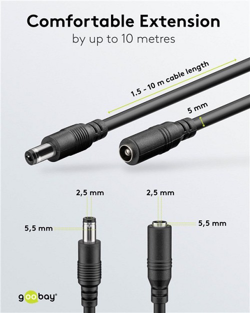 GOOBAY καλώδιο προέκτασης τροφοδοσίας 71401, 5.5x2.5mm, 3m, μαύρο 71401