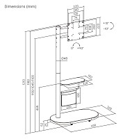 BRATECK βάση τηλεόρασης δαπέδου FS54-22T-02W, 17-43, έως 15kg, με ράφι & ροδάκια, μαύρη FS54-22T-02W-BK