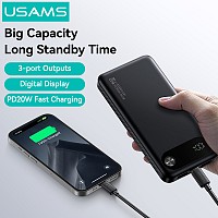 USAMS power bank CD249 με οθόνη, 3x θύρες εξόδου, 10000mAh, PD20W, λευκό 10KCD24902