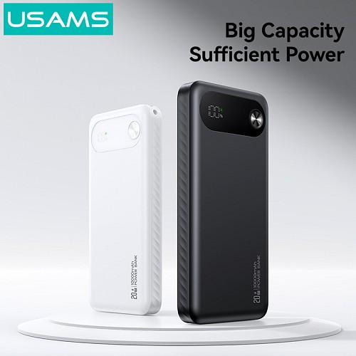USAMS power bank CD249 με οθόνη, 3x θύρες εξόδου, 10000mAh, PD20W, λευκό 10KCD24902