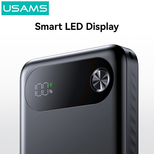 USAMS power bank CD249 με οθόνη, 3x θύρες εξόδου, 10000mAh, PD20W, λευκό 10KCD24902