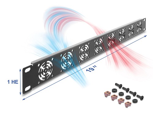 DELOCK κάλυμμα για 8x 40mm ανεμιστήρες 67414 για rack 19/1U, μεταλλικό, μαύρο 67414