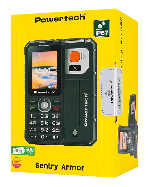 POWERTECH κινητό τηλέφωνο Sentry Armor, dual SIM, πλήκτρο SOS, 4G, IP67, χακί PTM-43