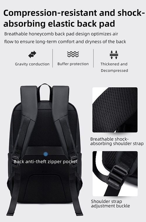 GOLDEN WOLF τσάντα πλάτης GB00705 με θήκη laptop 15.6, 17L, μαύρη GB00705-BK