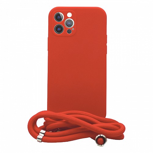 Liquid Silicon Case Με Κορδονι For iPhone 12 Pro Max Red