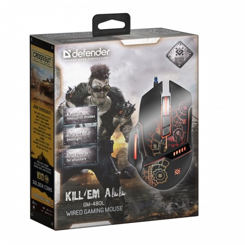 DEFENDER GM-480L KILLEM ALL WIRED GAMING OPTICAL MOUSE 3200dpi 6 BUTTONS