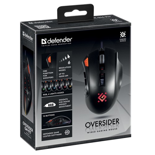 DEFENDER GM-917 RGB WIRED OVERSIDER GAMING OPTICAL MOUSE 12000dpi 14 BUTTONS