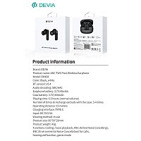 True Wireless Ακουστικά Bluetooth Devia ANC EM408 Pro1 Μαύρο