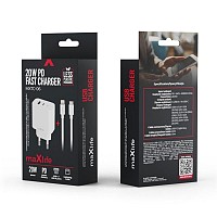 Φορτιστής Ταξιδίου Ταχείας Φόρτισης Maxlife MXTC-06-20AC με Διπλή Έξοδο USB A & USB C 20W & Καλώδιο USB C σε Lightning 1m Λευκό