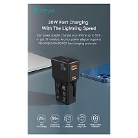 Διεθνής Φορτιστής Ταξιδίου - Αντάπτορας Multi Function Devia G520 Mini 3A 20W PD+QC με Διπλή Έξοδο USB A & USB C Μαύρο