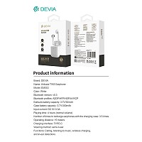True Wireless Ακουστικά Bluetooth Devia Airbuds TWS EM053 Λευκό