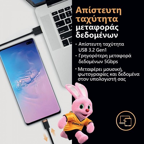Καλώδιο Σύνδεσης USB 3.2 Duracell Braided Kevlar USB C σε USB C 2m Μαύρο