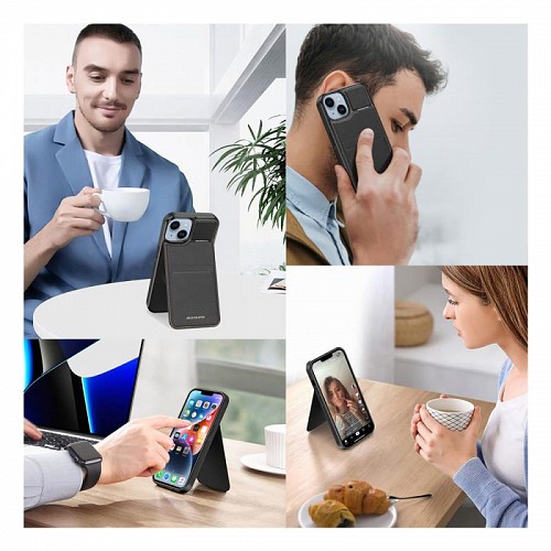 Θήκη Δερμάτινη Dux Ducis Rafi Mag 3 σε 1 MagSafe RFID Blocker Apple iPhone 15 Plus με Stand Μαύρο