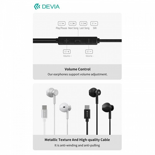 Hands Free Stereo Devia EM113 M2 Metal USB C Smart Ασημί