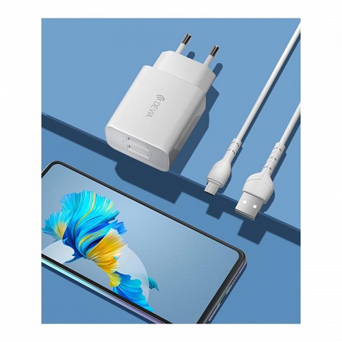 Φορτιστής Ταξιδίου Devia RLC-526 12W με Διπλή Έξοδο USB Α & Καλώδιο Micro USB EC205 1m Smart Λευκό