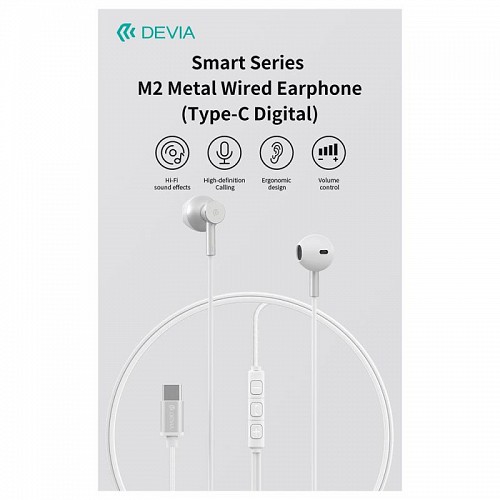 Hands Free Stereo Devia EM113 M2 Metal USB C Smart Ασημί