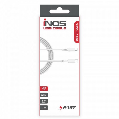 Καλώδιο Σύνδεσης USB 3.0 inos USB C σε USB C 60W 1m Λευκό