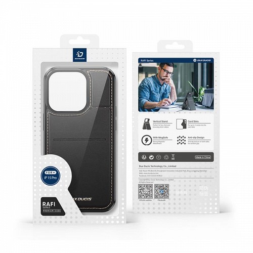 Θήκη Δερμάτινη Dux Ducis Rafi Mag 3 σε 1 MagSafe RFID Blocker Apple iPhone 15 Pro με Stand Μαύρο