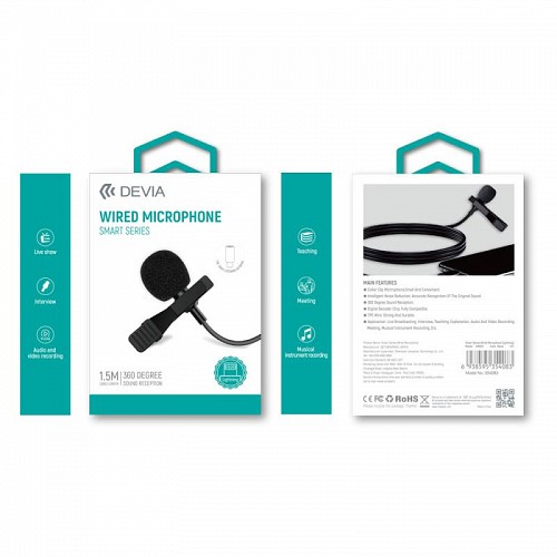 Ενσύρματο Μικρόφωνο Devia EM605 Lightning 1.5m Smart Μαύρο