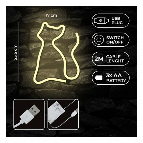 Neon LED Forever Light FLNEO3 CAT (USB/Μπαταρίας & On/Off) Θερμό Λευκό