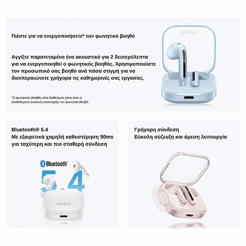 True Wireless Ακουστικά Bluetooth Xiaomi Redmi Buds 6 Active Μαύρο