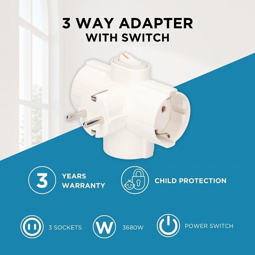 Πολύπριζο GSC 3 Θέσεων με Διακόπτη Σταυρός Λευκό