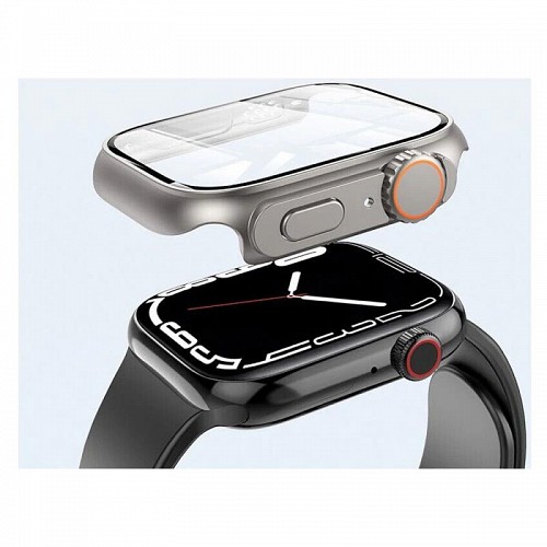 Θήκη Glass & PC inos Apple Watch 7/ 8/ 9  45mm Upgrade to Ultra Ασημί