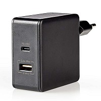 Universal φορτιστής με 2 εξόδους USB-A & USB-C, 3.0A, σε μαύρο χρώμα NEDIS WCPD45W100BK