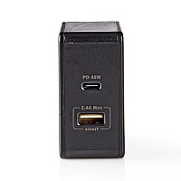 Universal φορτιστής με 2 εξόδους USB-A & USB-C, 3.0A, σε μαύρο χρώμα NEDIS WCPD45W100BK