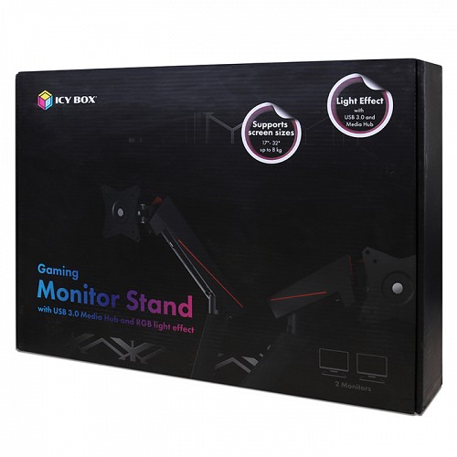 Επιτραπέζια gaming βάση στήριξης για 2 οθόνες έως 32, με 2 βραχίονες για κάθε οθόνη, για πλήρη ελευθερία κινήσεων ICY BOX IB-MSG304BL-T