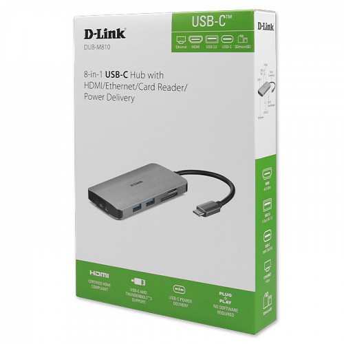 Σταθμός σύνδεσης 8 θυρών, με υποστήριξη οθόνης ανάλυσης ως 4Κ και με πολλαπλές λειτουργίες για laptop και PC, από μία μόνο σύνδεση SuperSpeed USB 3.0 Type-C D-LINK DUB-M810