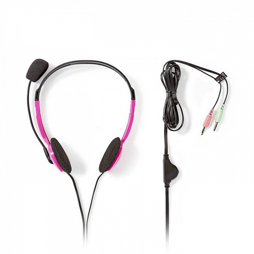 Στερεοφωνικό on-ear headset, με σύνδεση 2x3,5mm σε ροζ χρώμα NEDIS CHST100PK