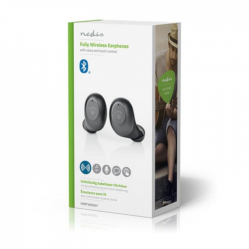 Bluetooth ακουστικά handsfree με θήκη φόρτισης, σε γκρι χρώμα NEDIS HPBT5056GY
