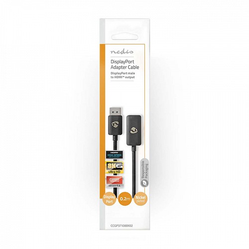 Καλώδιο DisplayPort αρσ. σε HDMI θηλ., 0.20m NEDIS CCGP37108BK02