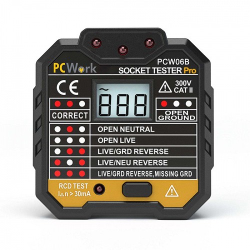 Τέστερ μπρίζας (socket tester) με ψηφιακή οθόνη PCWork PCW06B