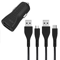 Universal φορτιστής αυτοκινήτου με 2 εξόδους USB 2.4A και με δύο αποσπώμενα καλώδια USB A - Micro USB και USB-C, σε μαύρο χρώμα ENERGIZER DC2BLCMM